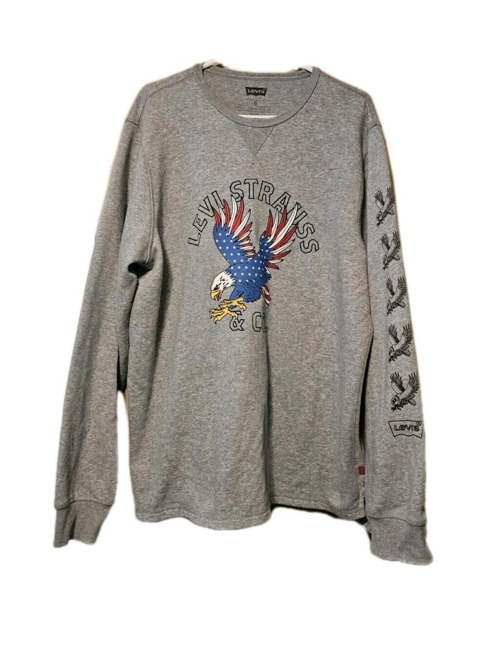 Levi’s Strauss Fleece Crew Neck Sweater Eagle American Flag Graphic Print XL